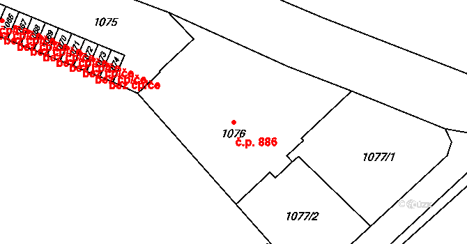 Kročehlavy 886, Kladno na parcele st. 1076 v KÚ Kročehlavy, Katastrální mapa
