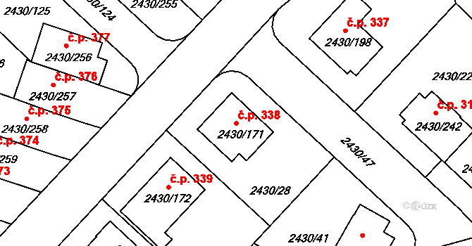 Dačice V 338, Dačice na parcele st. 2430/171 v KÚ Dačice, Katastrální mapa