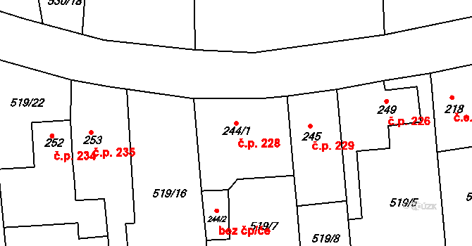 Tetín 228 na parcele st. 244/1 v KÚ Tetín u Berouna, Katastrální mapa