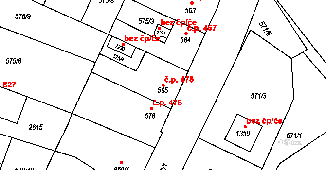 Třebechovice pod Orebem 475 na parcele st. 565 v KÚ Třebechovice pod Orebem, Katastrální mapa