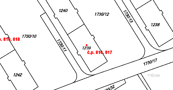 Uničov 816,817 na parcele st. 1239 v KÚ Uničov, Katastrální mapa
