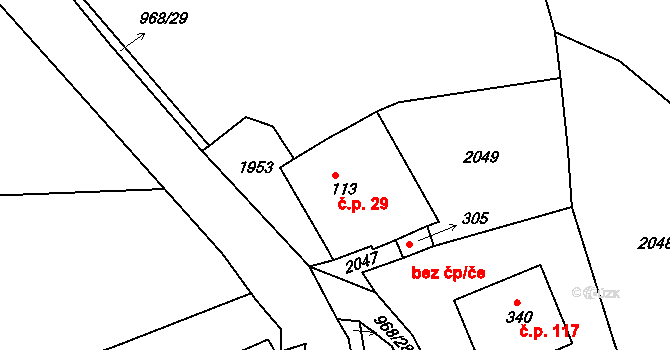 Třísov 29, Holubov na parcele st. 113 v KÚ Třísov, Katastrální mapa