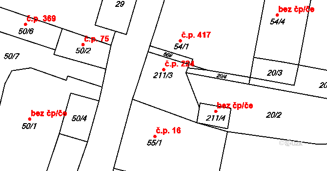 Bohušovice nad Ohří 224 na parcele st. 211/3 v KÚ Bohušovice nad Ohří, Katastrální mapa