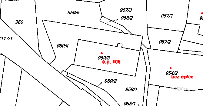 Podmoklice 106, Semily na parcele st. 959/3 v KÚ Semily, Katastrální mapa