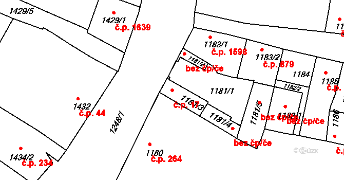 Husovice 17, Brno na parcele st. 1181/3 v KÚ Husovice, Katastrální mapa