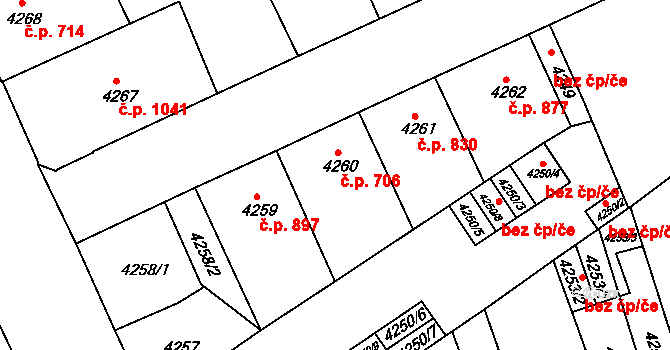 Teplice 706 na parcele st. 4260 v KÚ Teplice, Katastrální mapa