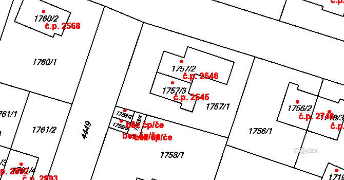 Teplice 2545 na parcele st. 1757/3 v KÚ Teplice, Katastrální mapa