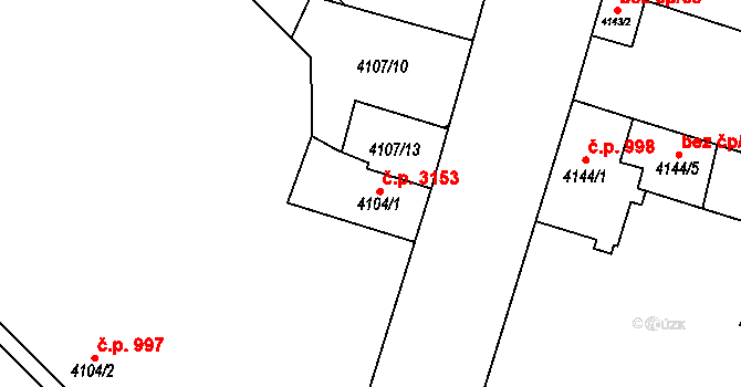 Teplice 3153 na parcele st. 4104/1 v KÚ Teplice, Katastrální mapa