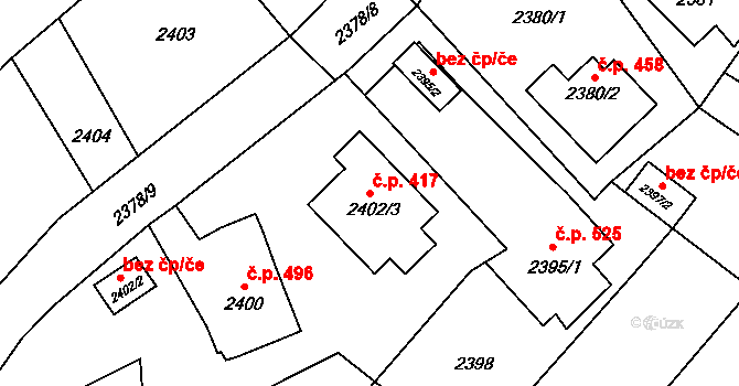 Jablunkov 417 na parcele st. 2402/3 v KÚ Jablunkov, Katastrální mapa