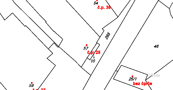 Rozvadovice 25, Litovel na parcele st. 57 v KÚ Rozvadovice, Katastrální mapa