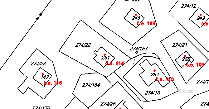 Skalka 114, Cheb na parcele st. 261 v KÚ Skalka u Chebu, Katastrální mapa