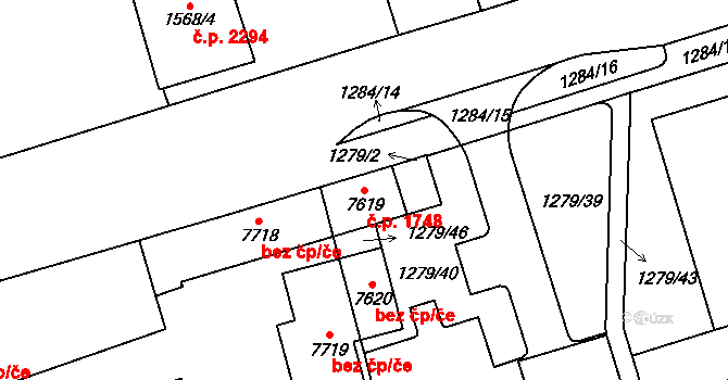 Cheb 1748 na parcele st. 7619 v KÚ Cheb, Katastrální mapa