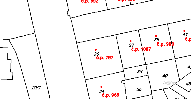 Žižkov 797, Praha na parcele st. 36 v KÚ Žižkov, Katastrální mapa