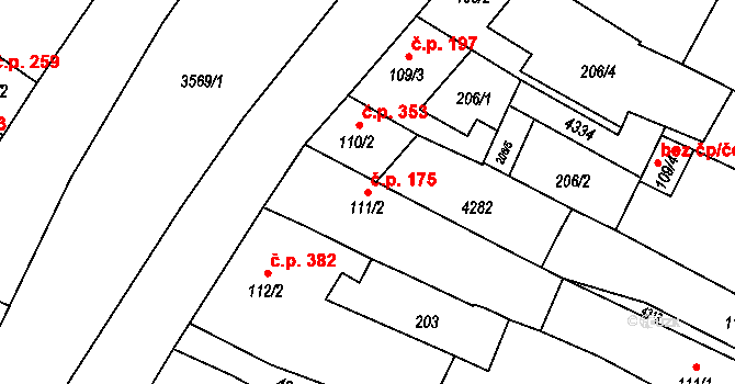 Lomnice nad Lužnicí 175 na parcele st. 111/2 v KÚ Lomnice nad Lužnicí, Katastrální mapa
