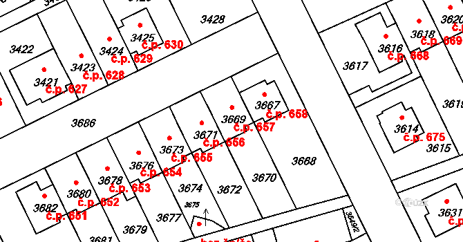 Záběhlice 657, Praha na parcele st. 3669 v KÚ Záběhlice, Katastrální mapa