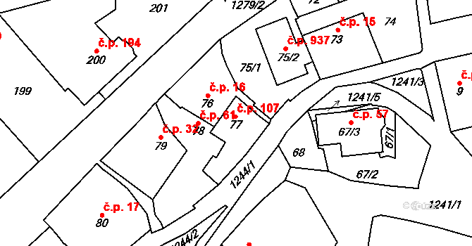 Nebušice 107, Praha na parcele st. 77 v KÚ Nebušice, Katastrální mapa