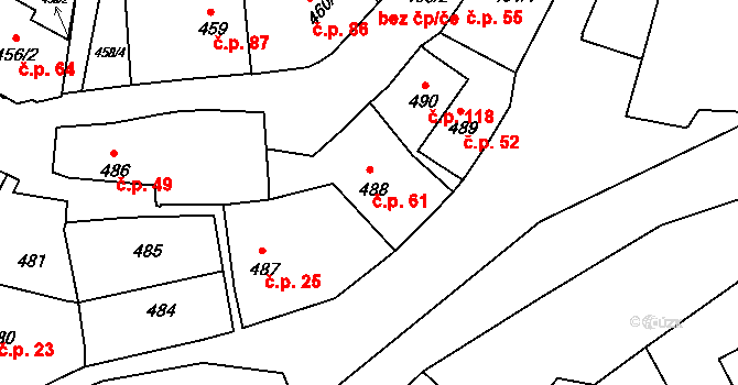 Záběhlice 61, Praha na parcele st. 488 v KÚ Záběhlice, Katastrální mapa