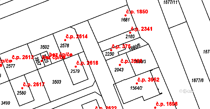 Hodonín 375 na parcele st. 2250 v KÚ Hodonín, Katastrální mapa