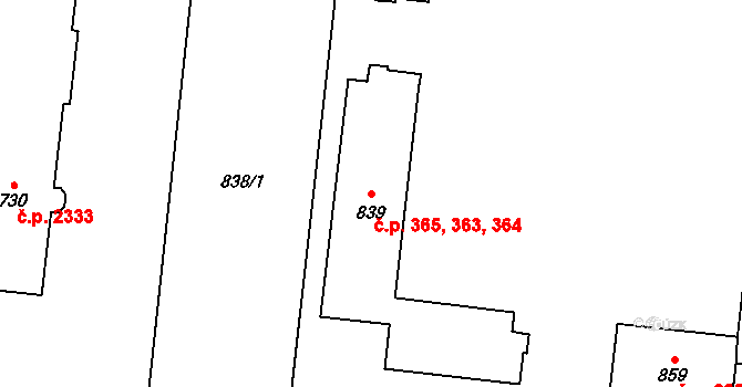 České Budějovice 7 363,364,365, České Budějovice na parcele st. 839 v KÚ České Budějovice 7, Katastrální mapa