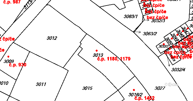 Česká Lípa 1179,1180 na parcele st. 3013 v KÚ Česká Lípa, Katastrální mapa