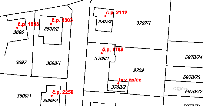 Česká Lípa 1789 na parcele st. 3708/1 v KÚ Česká Lípa, Katastrální mapa