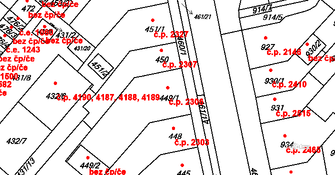 Chomutov 2306 na parcele st. 449/1 v KÚ Chomutov II, Katastrální mapa