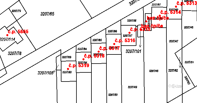 Chomutov 5317 na parcele st. 3207/35 v KÚ Chomutov II, Katastrální mapa