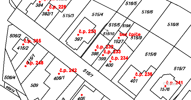 Rokytnice 232, Vsetín na parcele st. 398 v KÚ Rokytnice u Vsetína, Katastrální mapa