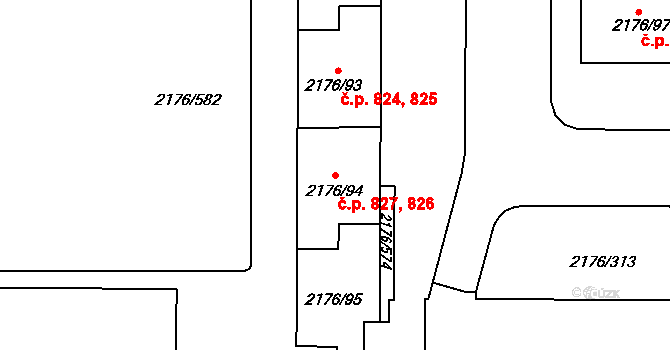 Skvrňany 826,827, Plzeň na parcele st. 2176/94 v KÚ Skvrňany, Katastrální mapa