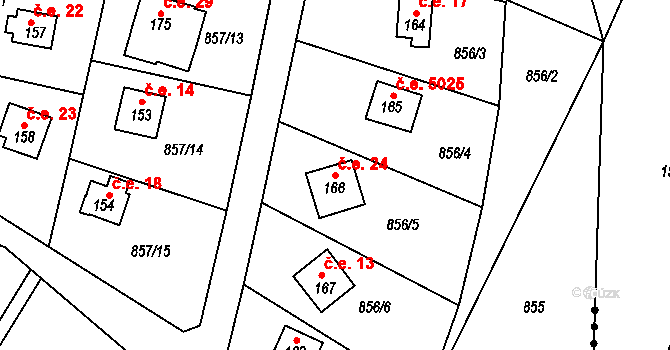 Masojedy 24 na parcele st. 166 v KÚ Masojedy, Katastrální mapa