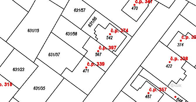 Držovice 397 na parcele st. 567 v KÚ Držovice na Moravě, Katastrální mapa