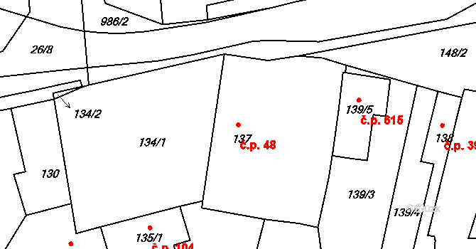 Štípa 48, Zlín na parcele st. 137 v KÚ Štípa, Katastrální mapa