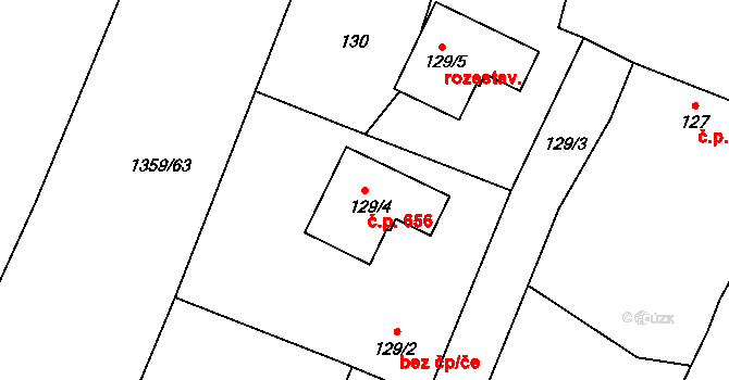 Lužná 656 na parcele st. 129/4 v KÚ Lužná u Rakovníka, Katastrální mapa