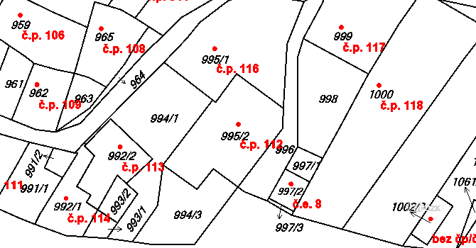 Chabařovice 112 na parcele st. 995/2 v KÚ Chabařovice, Katastrální mapa