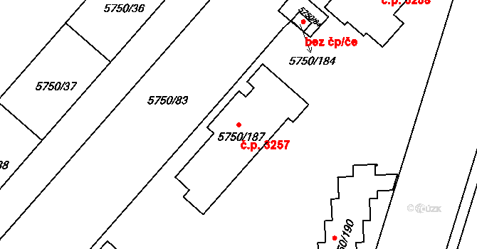 Česká Lípa 3257 na parcele st. 5750/187 v KÚ Česká Lípa, Katastrální mapa