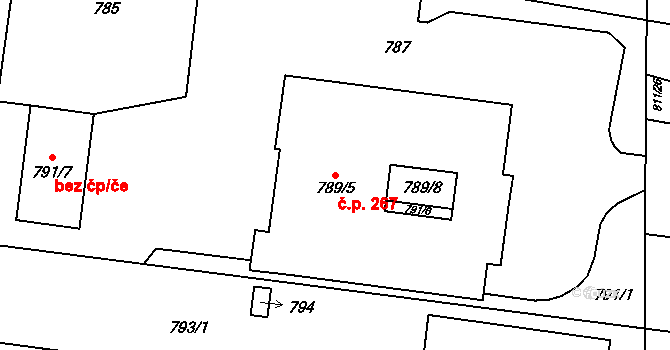Přízřenice 267, Brno na parcele st. 789/5 v KÚ Přízřenice, Katastrální mapa