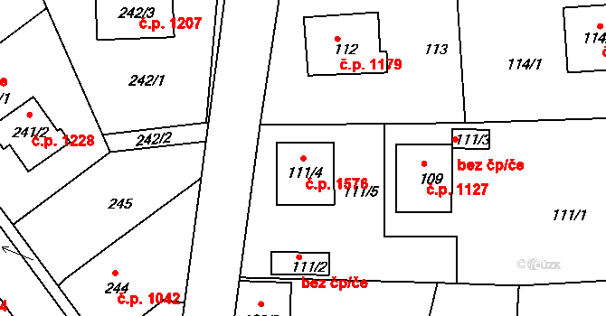 Hořovice 1576 na parcele st. 111/4 v KÚ Velká Víska, Katastrální mapa