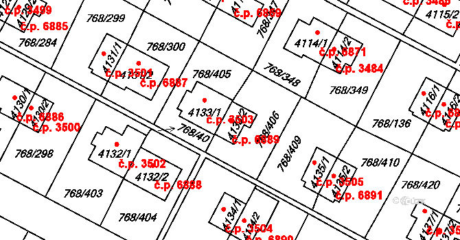 Zlín 6889 na parcele st. 4133/2 v KÚ Zlín, Katastrální mapa