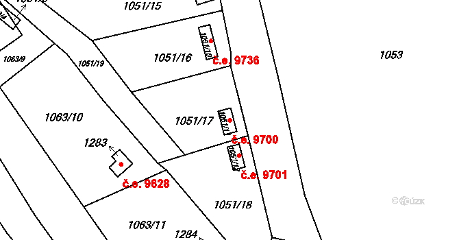 Děčín III-Staré Město 9700, Děčín na parcele st. 1051/11 v KÚ Děčín-Staré Město, Katastrální mapa