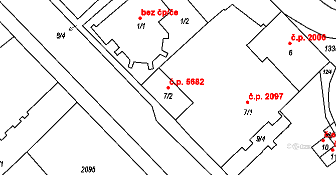 Chomutov 5682 na parcele st. 7/2 v KÚ Chomutov II, Katastrální mapa