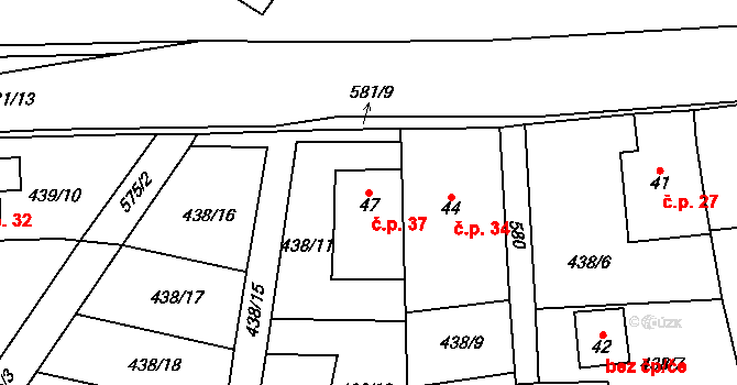 Švařec 37, Koroužné na parcele st. 47 v KÚ Švařec, Katastrální mapa