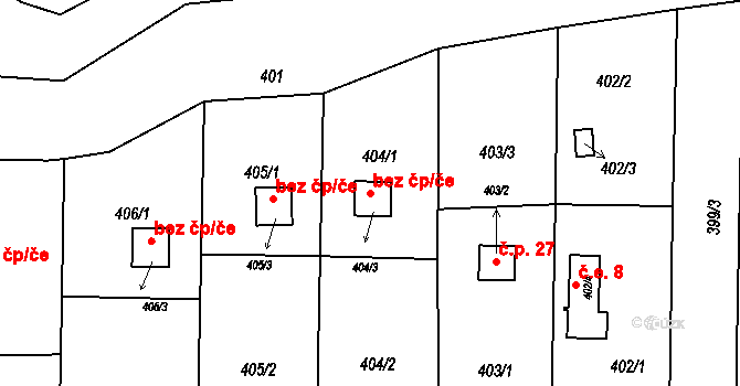 Polom 38797275 na parcele st. 404/3 v KÚ Polom u Hranic, Katastrální mapa