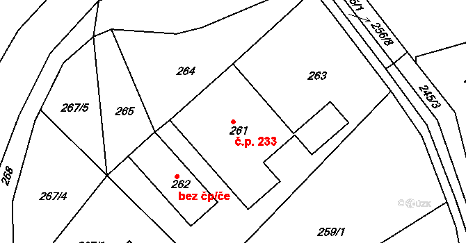 Březnice 233 na parcele st. 261 v KÚ Březnice u Zlína, Katastrální mapa