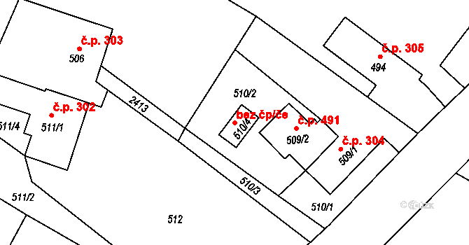 Fryčovice 40312275 na parcele st. 510/4 v KÚ Fryčovice, Katastrální mapa