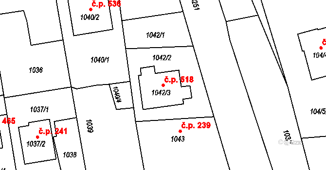 Píšť 518 na parcele st. 1042/3 v KÚ Píšť, Katastrální mapa