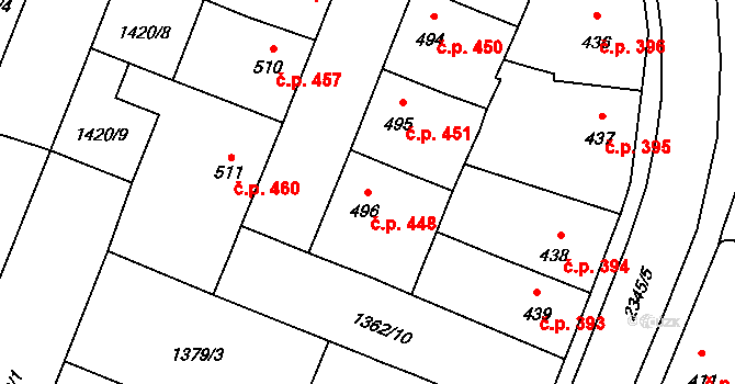 Kateřinky 448, Opava na parcele st. 496 v KÚ Kateřinky u Opavy, Katastrální mapa