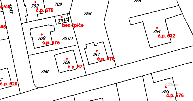 Kylešovice 670, Opava na parcele st. 757 v KÚ Kylešovice, Katastrální mapa