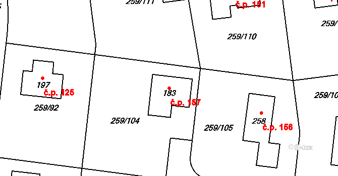 Hněvousice 157, Mnichovo Hradiště na parcele st. 183 v KÚ Sychrov nad Jizerou, Katastrální mapa