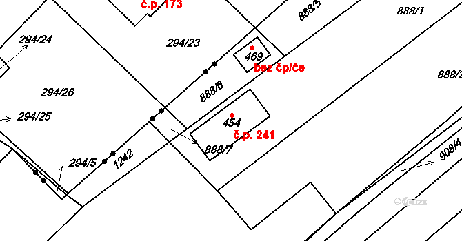 Šmolovy 241, Havlíčkův Brod na parcele st. 454 v KÚ Šmolovy u Havlíčkova Brodu, Katastrální mapa