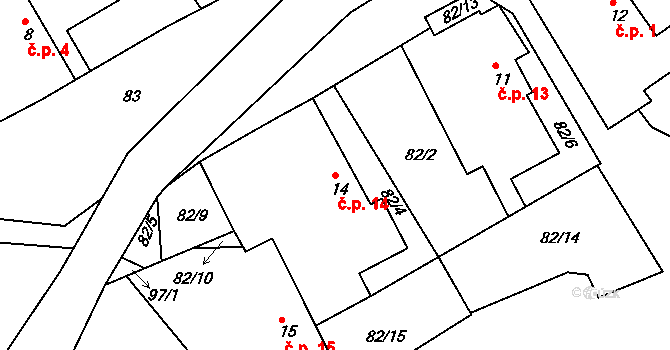 Lhůty 14, Třemošnice na parcele st. 14 v KÚ Lhůty, Katastrální mapa
